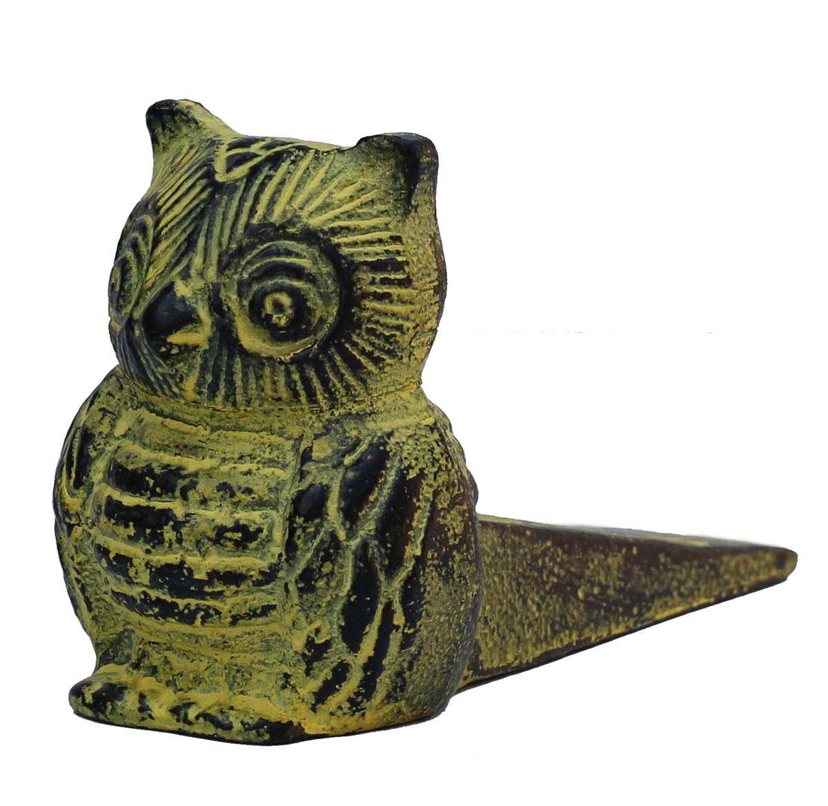 Buy in Bulk Wholesale Owl Door Stopper - Solid & Heavy Wedge Style Stopper - Cast Iron with Distressed Yellow-Green & Black Patina - Home Decor & Accessories & Supplies